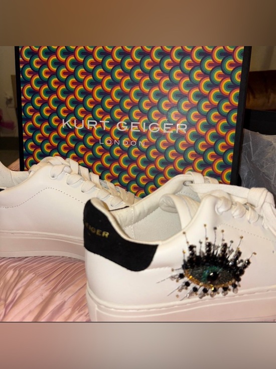 Kurt Geiger Laney Evil Eye Sneakers Black White Leather UK 39 US 7.5 8 Rare - Picture 6 of 7